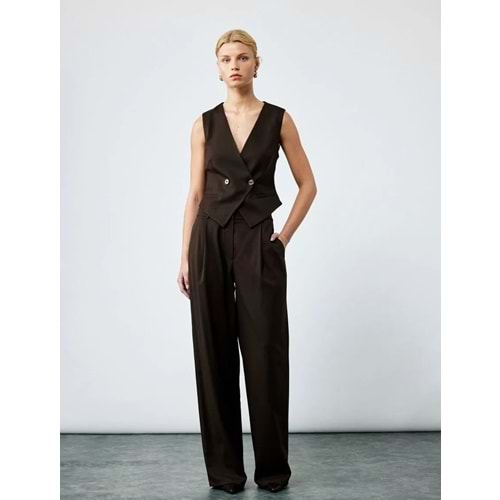 Kadın Giyim Düğmeli Kolsuz V Yaka Blazer Yelek