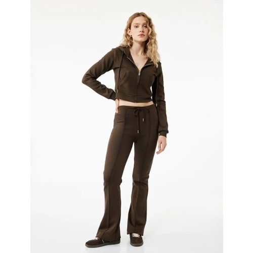 Kadın Giyim Pamuklu Beli Bağcıklı Nervürlü İspanyol Paça Eşofman Altı