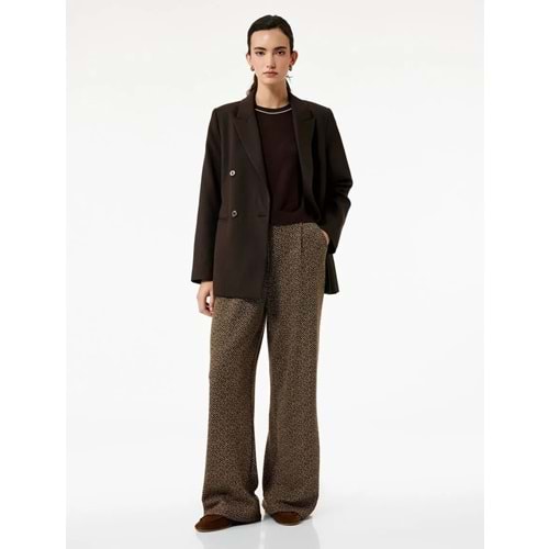 Kadın Giyim Cepli Pile Detaylı Desenli Geniş Paça Palazzo Pantolon