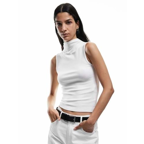 Kadın Giyim Basic Slim Fit Dik Yaka Modal Kolsuz Bluz