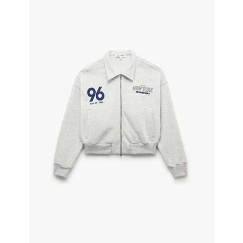 Kadın Giyim Şardonlu Uzun Kollu Cepli Arkası Baskılı Fermuarlı Sweatshirt