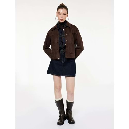 Kadın Giyim Kemer Detaylı A Kesim Mini Denim Etek