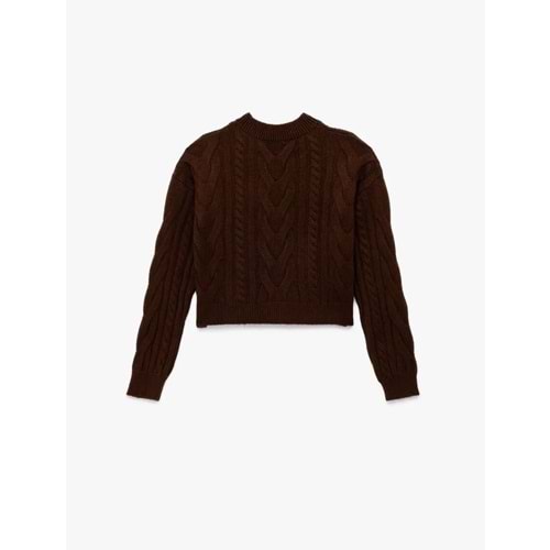 Kadın Giyim Uzun Kollu Bisiklet Yaka Saç Örgülü Triko Kazak