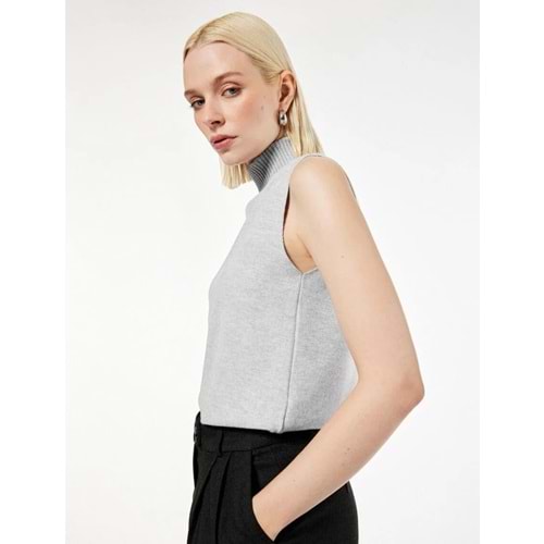 Kadın Giyim Balıkçı Yaka Kolsuz Body - KOTON - 6WAK10094EK - GRİ - L