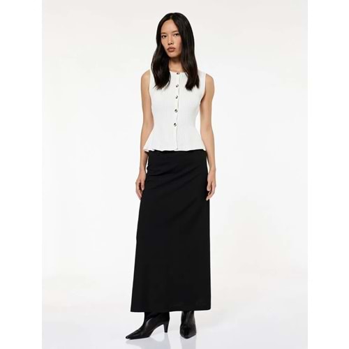 Kadın Giyim Düğmeli Bisiklet Yaka Peplum Kesim Triko Yelek - KOTON - 6WAK30022HT - EKRU - XL