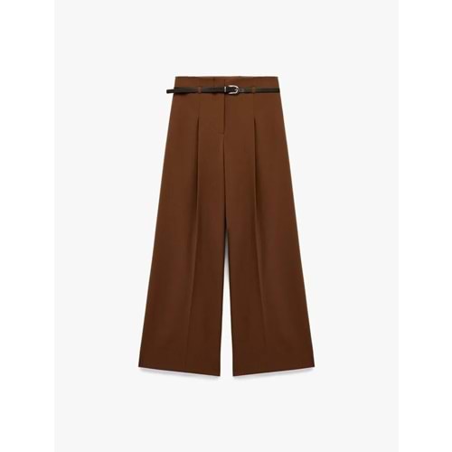 Kadın Giyim Pileli Kemerli Geniş Paça Palazzo Kumaş Pantolon