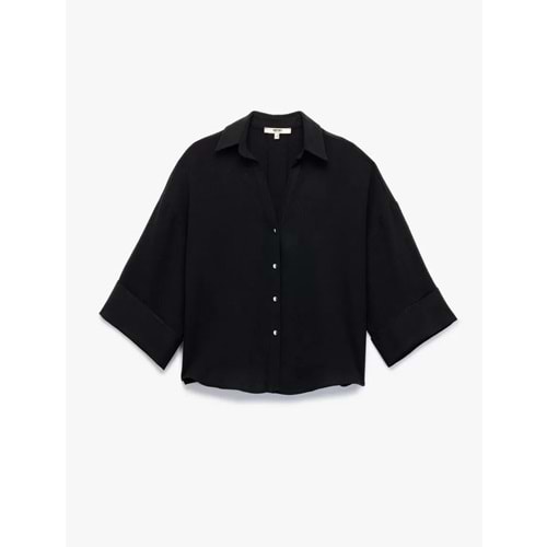 Kadın Giyim Krep Kumaş 3/4 Kollu Oversize Gömlek