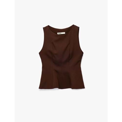 Kadın Giyim Bisiklet Yaka Kolsuz Peplum Bluz