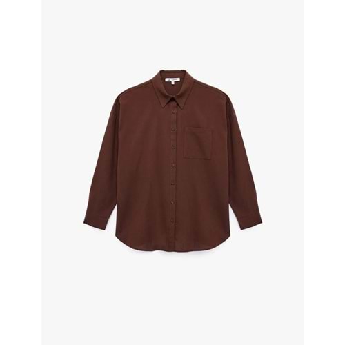 Kadın Giyim Pamuklu Klasik Yaka Düğmeli Uzun Kollu Oversize Gömlek