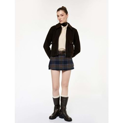 Kadın Giyim Uzun Kollu Klasik Yaka Cep Detaylı Oversize Fermuarlı Ceket