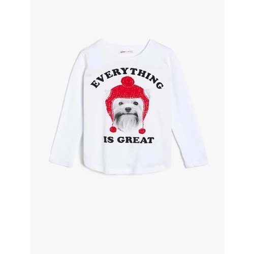 Kız Çocuk Yazılı Baskılı Tişört 0KKG17962OK Ekru