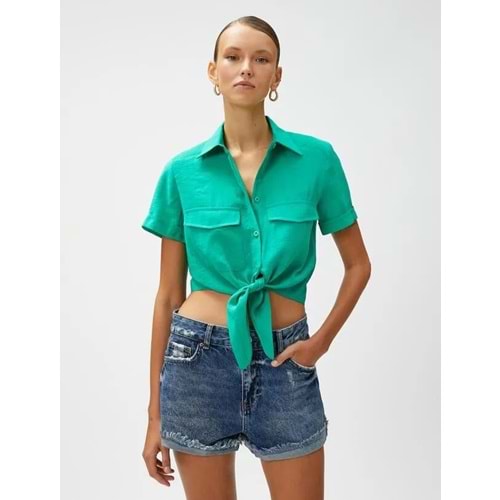 Kadın Giyim Crop Gömlek Bağlama Detaylı Modal Karışımlı 3SAK60001EW Yeşil