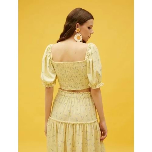 Kadın Giyim Tişört 3SAK50476EK Sarı Desenli