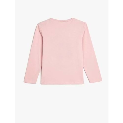 Kız Çocuk Tişört Uzun Kollu Bisiklet Yaka Yıldız Baskılı Simli Pamuklu