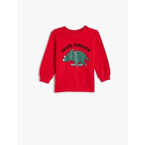 Erkek Bebek Dinozorlu Sweatshirt Uzun Kollu Şardonlu Pamuklu- KOTON - 4WMB10029TK - KIRMIZI - 9-12 AY