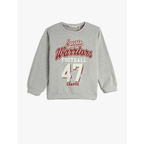 Erkek Çocuk Sweatshirt Bisiklet Yaka Uzun Kollu Baskılı Şardonlu - KOTON - 4WKB10086TK - GRİ - 7-8 YAŞ