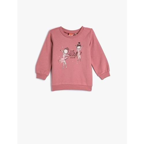 Kız Bebek Sweatshirt Balerin Baskılı Uzun Kollu Şardonlu Pamuklu Bisiklet Yaka - KOTON - 4WMG10145AK - PEMBE - 18-24 AY