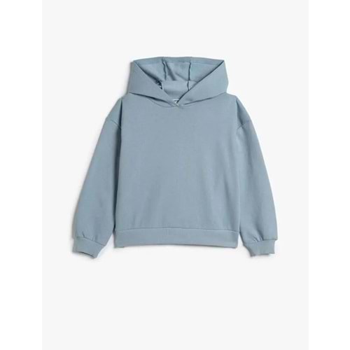 Kız Çocuk Basic Kapşonlu Sweatshirt Uzun Kollu Pamuk Karışımlı - KOTON - 4WKG10326AK - MAVİ - 7-8 YAŞ