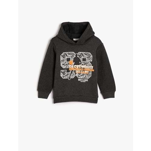 Erkek Çocuk Kapşonlu Sweatshirt Uzun Kollu Şardonlu Basketbol Temalı Baskılı