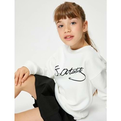 Kız Çocuk Atatürk Baskılı Sweatshirt Uzun Kollu 100. Yıl 4WKG10027AK