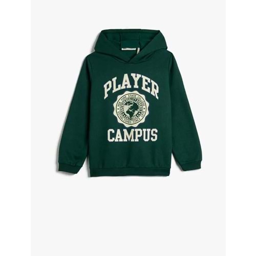 ERKEK KAPŞONLU SWEATSHIRT - KOTON - 4WKB10092TK - YEŞİL - 7-8 YAŞ