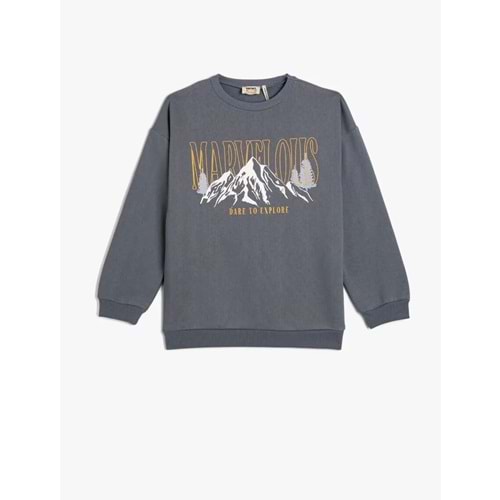 Kız Çocuk Sweatshirt Uzun Kollu Bisiklet Yaka Doğa Baskılı