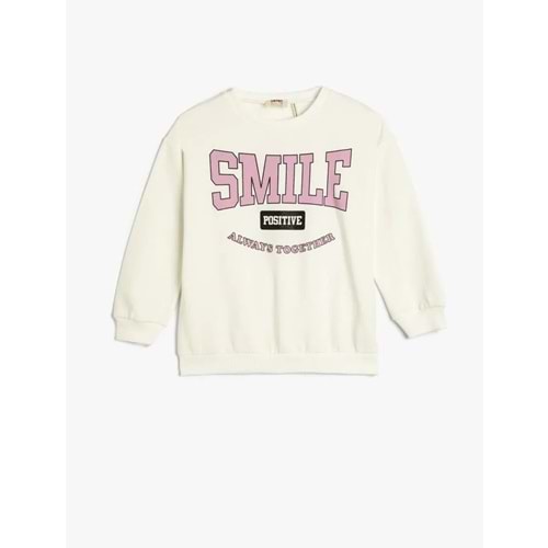 Kız Çocuk Sweatshirt Şardonlu Baskılı Uzun Kollu Bisiklet Yaka Pamuklu - KOTON - 4WKG10203AK - EKRU - 4-5 YAŞ