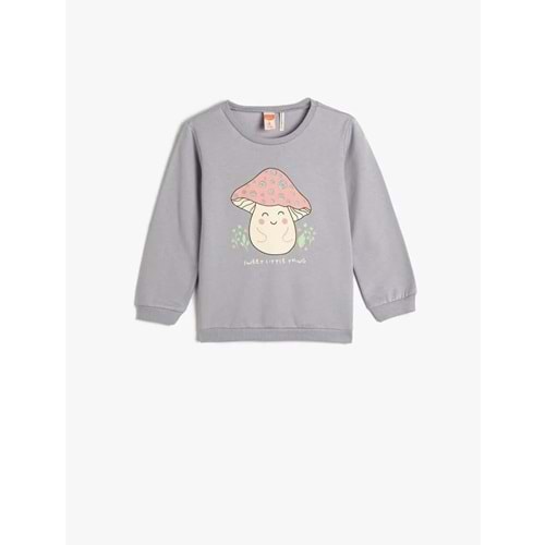 Kız Bebek Sweatshirt Şardonlu Bisiklet Yaka Baskılı Pamuklu - KOTON - 4WMG10081AK - LİLA - 9-12 AY