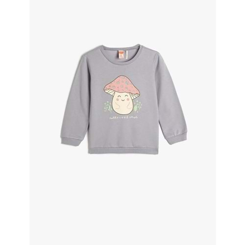 Kız Bebek Sweatshirt Şardonlu Bisiklet Yaka Baskılı Pamuklu- 4WMG10081AK