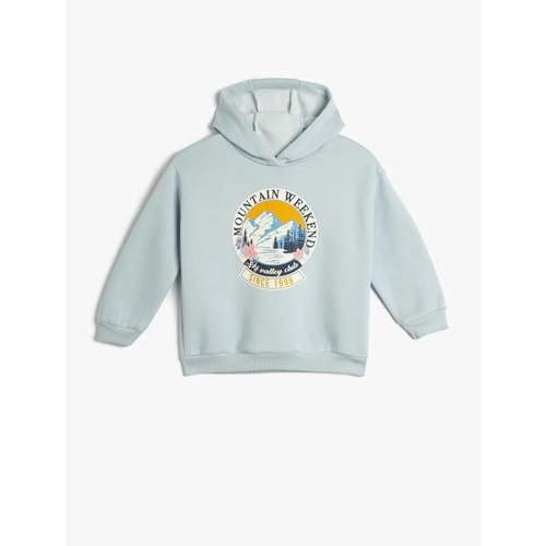 Kız Çocuk Kapşonlu Sweatshirt Baskı Detaylı Uzun Kollu Şardonlu - KOTON - 4WKG10263AK - MAVİ - 4-5 YAŞ