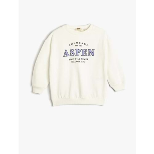 Kız Çocuk Sweatshirt Pamuklu Şardonlu Bisiklet Yaka Aspen Baskılı