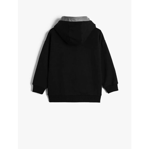 Erkek Çocuk Kapşonlu Sweatshirt Kanguru Cepli Uzun Kollu Renk Bloklu Şardonlu