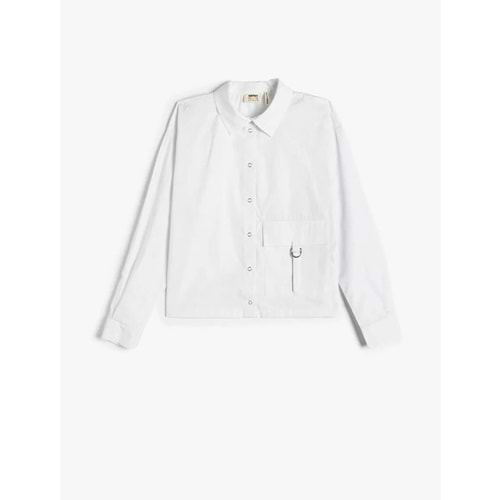 Kız Çocuk Poplin Gömlek Uzun Kollu Cep Detaylı Çıtçıt Kapamalı Pamuklu - KOTON - 4WKG60041AW - BEYAZ - 5-6 YAŞ