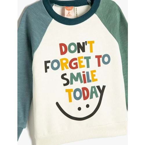 Erkek Bebek Sweatshirt Şardonlu Bisiklet Yaka Baskılı Pamuklu - KOTON - 4WMB10209TK - EKRU - 3-4 YAŞ