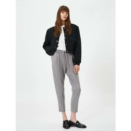 Havuç Pantolon Süet Görünümlü Beli Lastikli