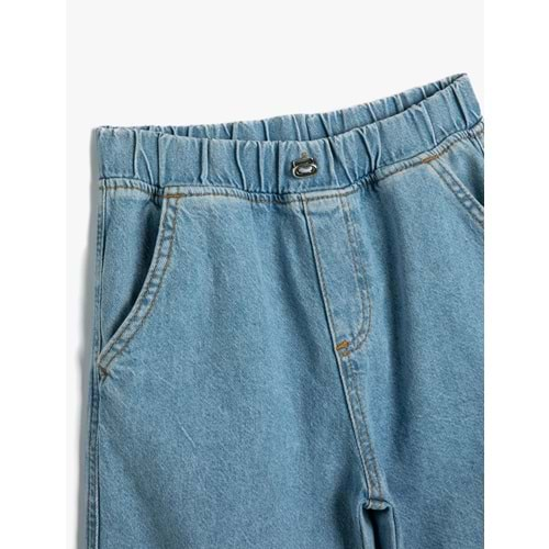 Kız Çocuk Paraşüt Kot Pantolon Pamuklu Beli Lastikli Cepli - Parachute Jean - 4SKG40061AD