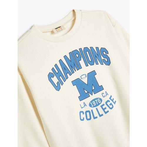 Erkek Çocuk Kolej Baskılı Sweatshirt Bisiklet Yaka Uzun Kollu - 4SKB10289TK