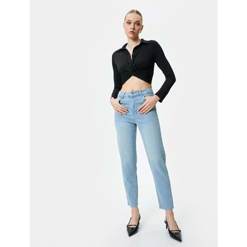 Mom Fit Kot Pantolon Rahat Kesim Hafif Dar Paça - Mom Jean 4SAL40104MD