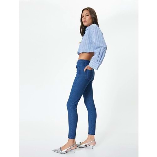 Yüksek Bel Skinny Kot Pantolon Dar Paça Cepli - Carmen Skinny Jeans - KOTON - 4SAL40367MD - AÇIK İNDİGO - 28/32