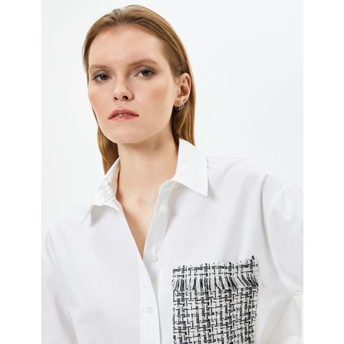 Uzun Kollu Poplin Gömlek Düğmeli Tüvit Detaylı Pamuklu - KOTON - 4SAK60197PW - BEYAZ - 34