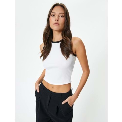 Crop Fitilli Atlet Halter Yaka Biye Detaylı - KOTON - 4SAK10011UK - BEYAZ - XS