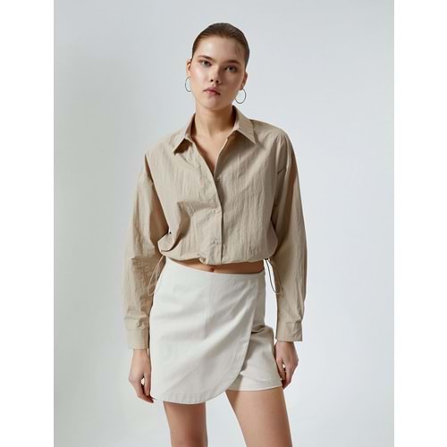 Paraşüt Kumaş Crop Gömlek Oversize Beli Lastikli - 4SAL60011IW