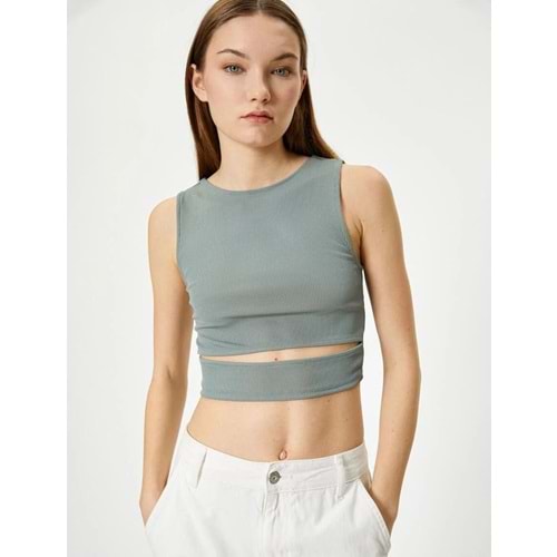 Pencere Detaylı Kısa Atlet Slim Fit Bisiklet Yaka 4sal30107ık