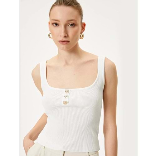 Fitilli Atlet Kare Yaka Askılı Düğmeli - KOTON - 4SAK30100HT - EKRU - XS