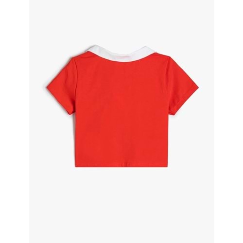 Kız Çocuk Polo Yaka Tişört Baskı Detaylı Kısa Kollu Renk Bloklu Pamuklu4SKG10517AK