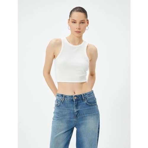Arkası Zincir Detaylı Crop Atlet - KOTON - 4SAL30091IK - EKRU - M