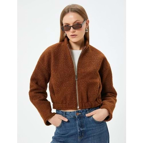 Peluş Bomber Ceket Crop Fermuarlı Cepli Rahat Kalıp 5WAK20004EW