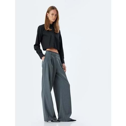 Geniş Paça Kumaş Pantolon Pile Detaylı Cepli - KOTON - 5WAK40028PW - GRİ - 42