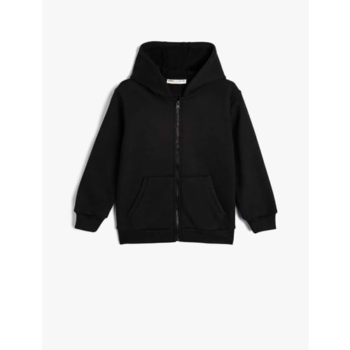 Erkek Çocuk Sweatshirt Fermuarlı Kapşonlu Basic Kanguru Cepli 5WKB10098TK