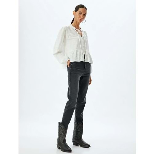 Yüksek Bel Kot Pantolon Slim Fit Düğmeli - KOTON - 5WAL40027MD - SİYAH - 27/32